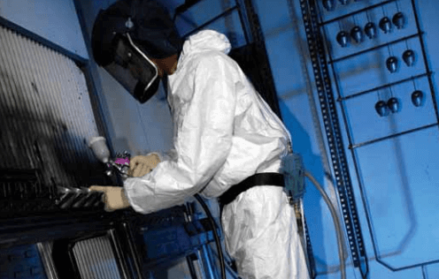 Man using compressed air dryer